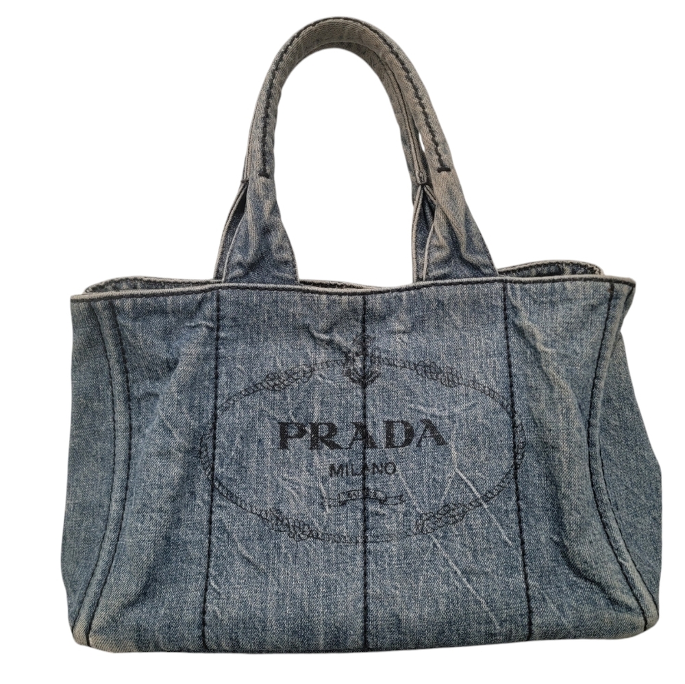 Prada Canapa Navy Blue Denim Tote Bag